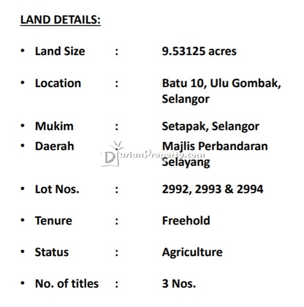 Agriculture Land For Sale at Gombak