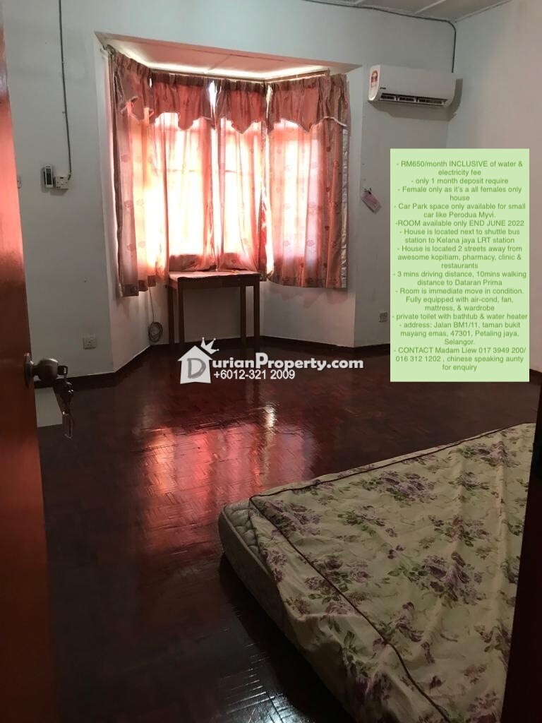 Terrace House Room for Rent at Taman Bukit Mayang Emas, Kelana Jaya
