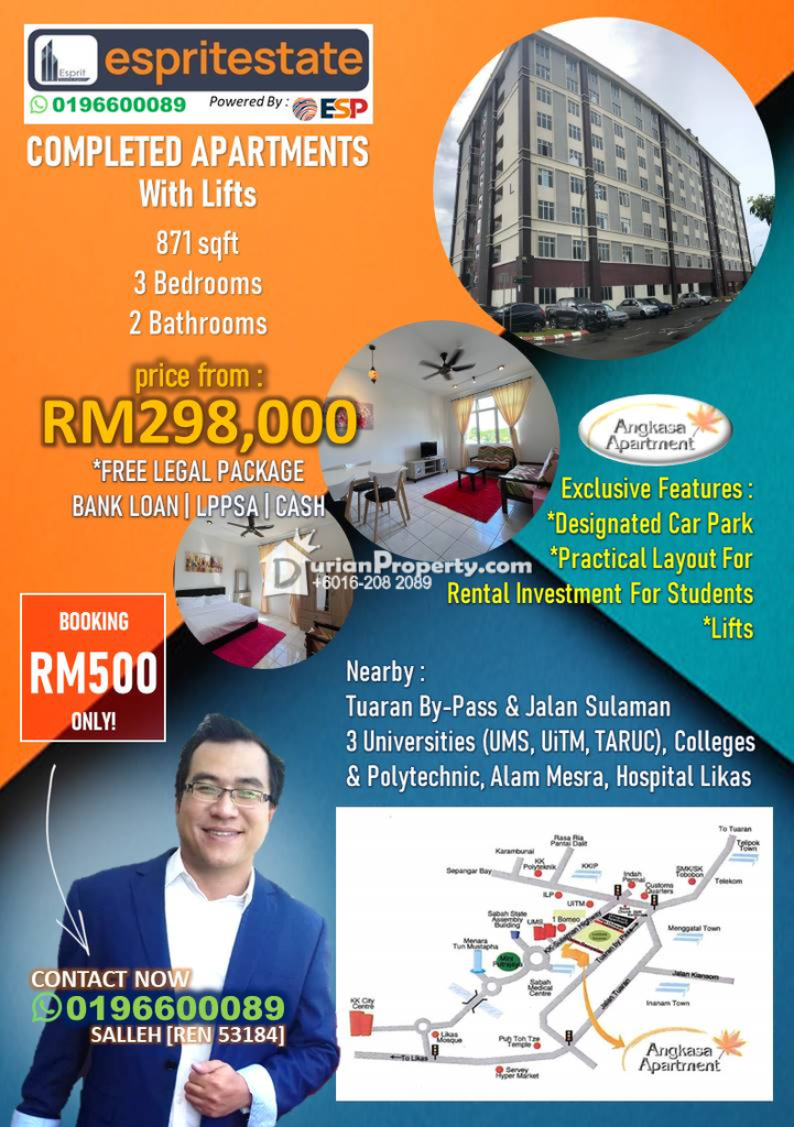 Apartment For Sale at Angkasa Apartment, Kota Kinabalu