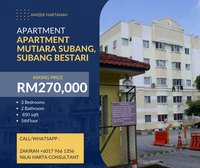 Apartment For Sale at Pangsapuri Mutiara Subang, Shah Alam